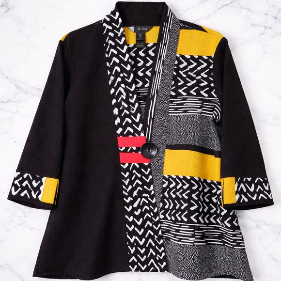 Ali Miles Patchwork Art to Wear Blouse  Abstract Size PL - Picture 4 of 7